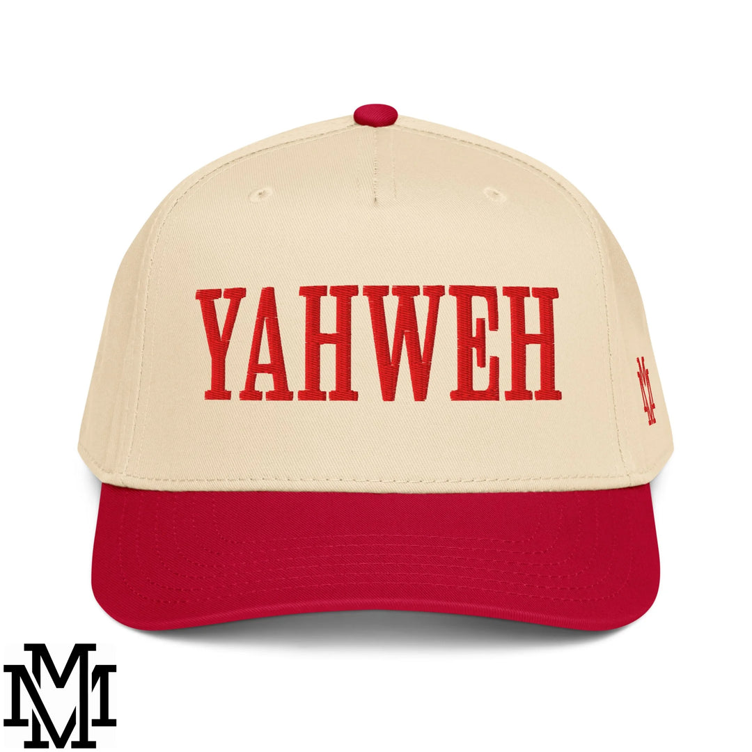 Yahweh Embroidered Baseball Snapback Hat - Red Natural