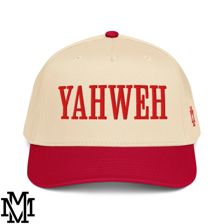 Yahweh Embroidered Baseball Snapback Hat - Red Natural