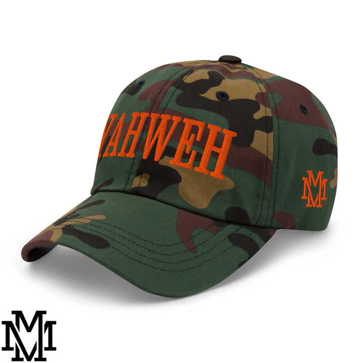 Yahweh Embroidered Unstructured Dad Hat - Green Camo