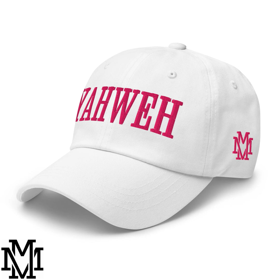 Yahweh Embroidered Unstructured Dad Hat - White