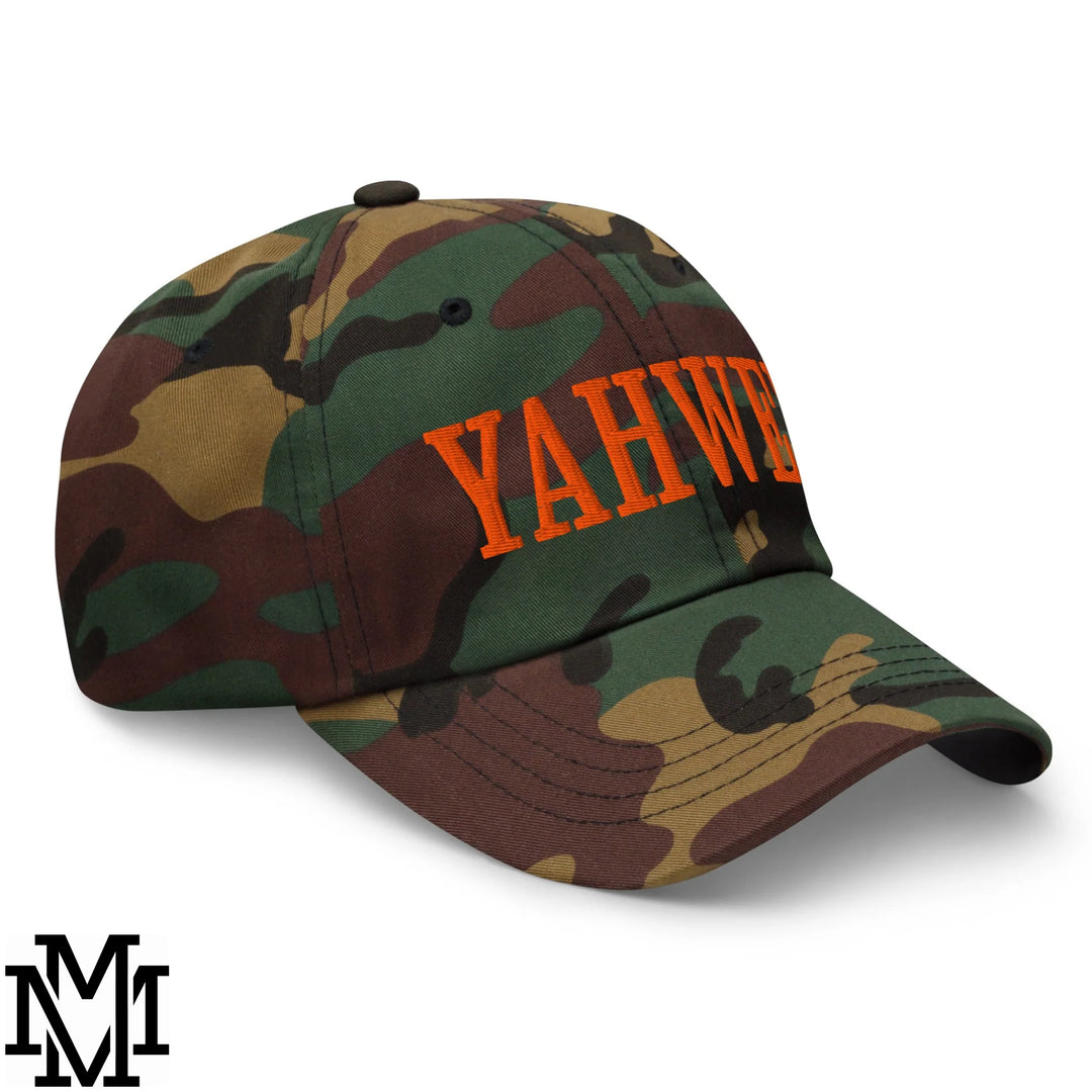 Yahweh Embroidered Unstructured Dad Hat - Green Camo