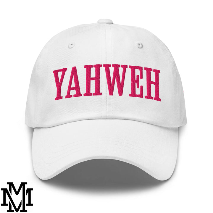 Yahweh Embroidered Unstructured Dad Hat - White