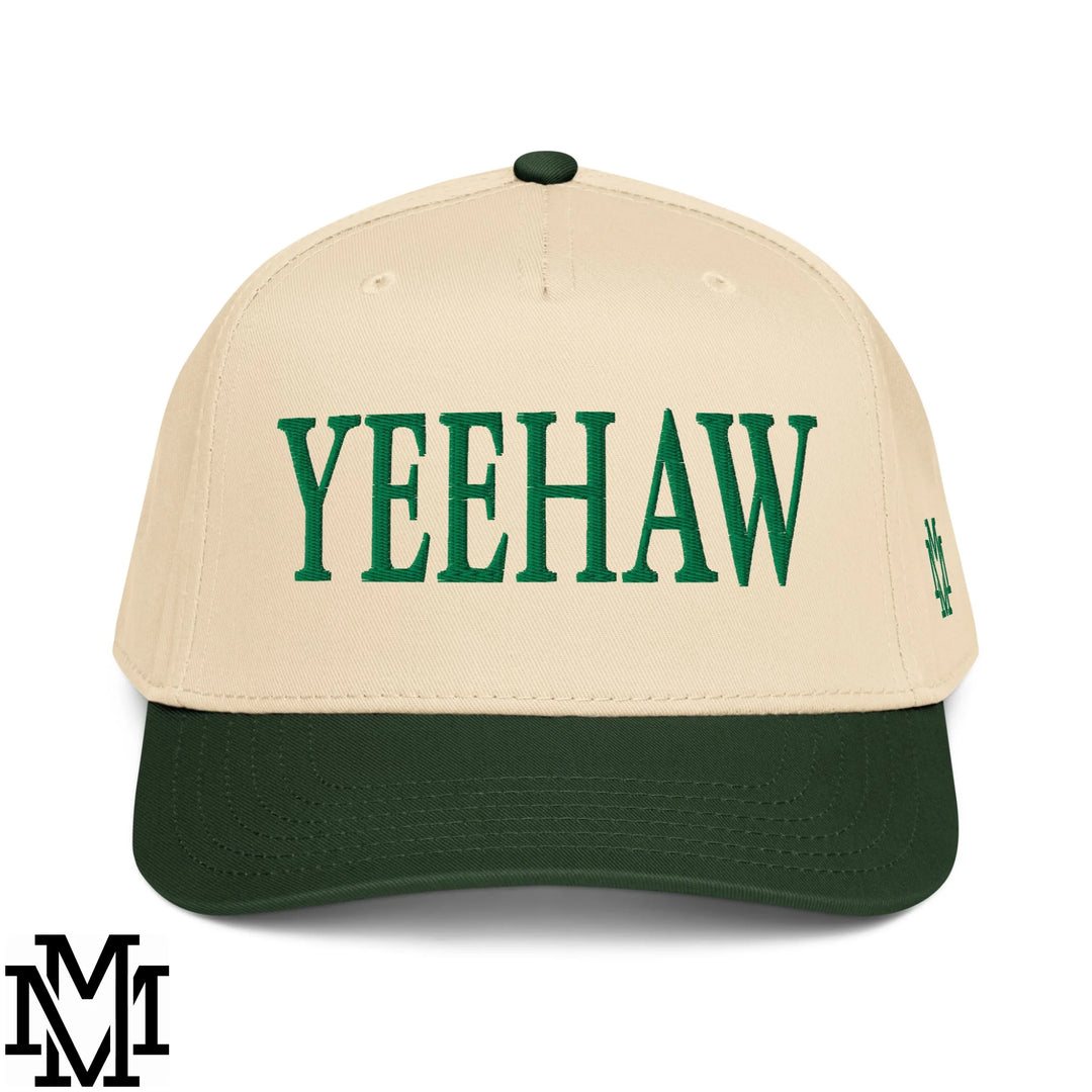 Yeehaw Embroidered Baseball Snapback Hat - Dark Green Natural