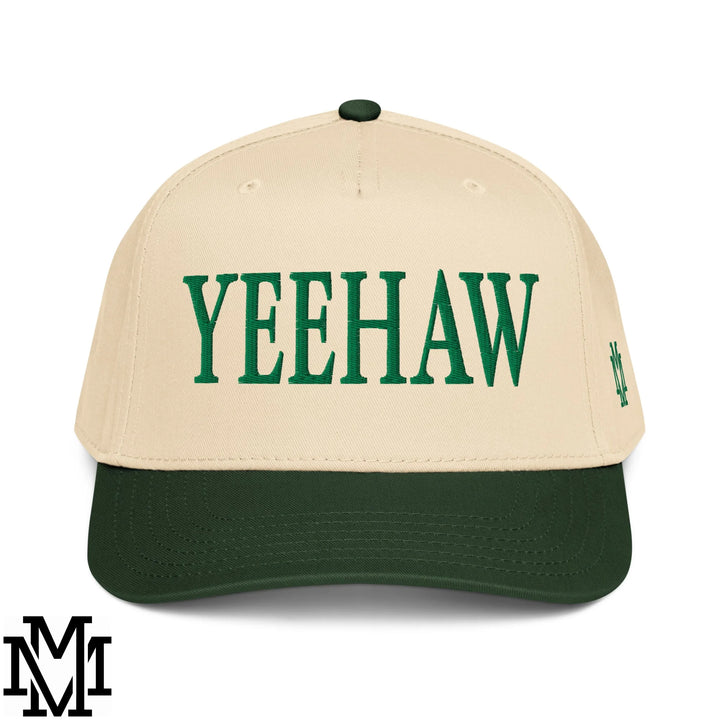 Yeehaw Embroidered Baseball Snapback Hat - Dark Green Natural