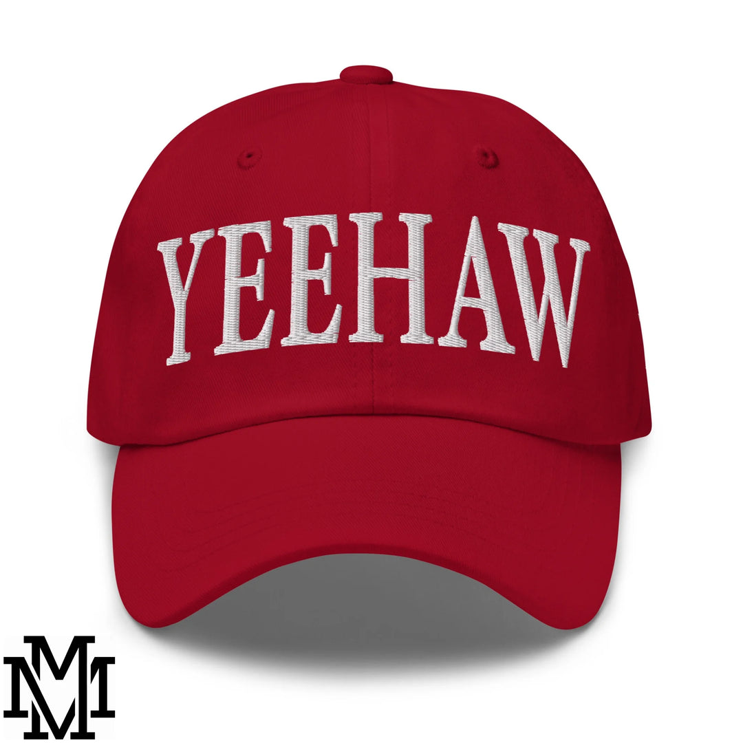 Yeehaw Embroidered Unstructured Dad Hat - Cranberry