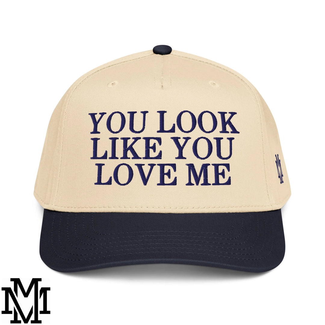 You Look Like You Love Me Embroidered Baseball Snapback Hat - Navy Natural